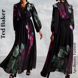 Ted Baker Women's Gionna Black Floral Maxi Dress Size 5 EU like a 12  NWT